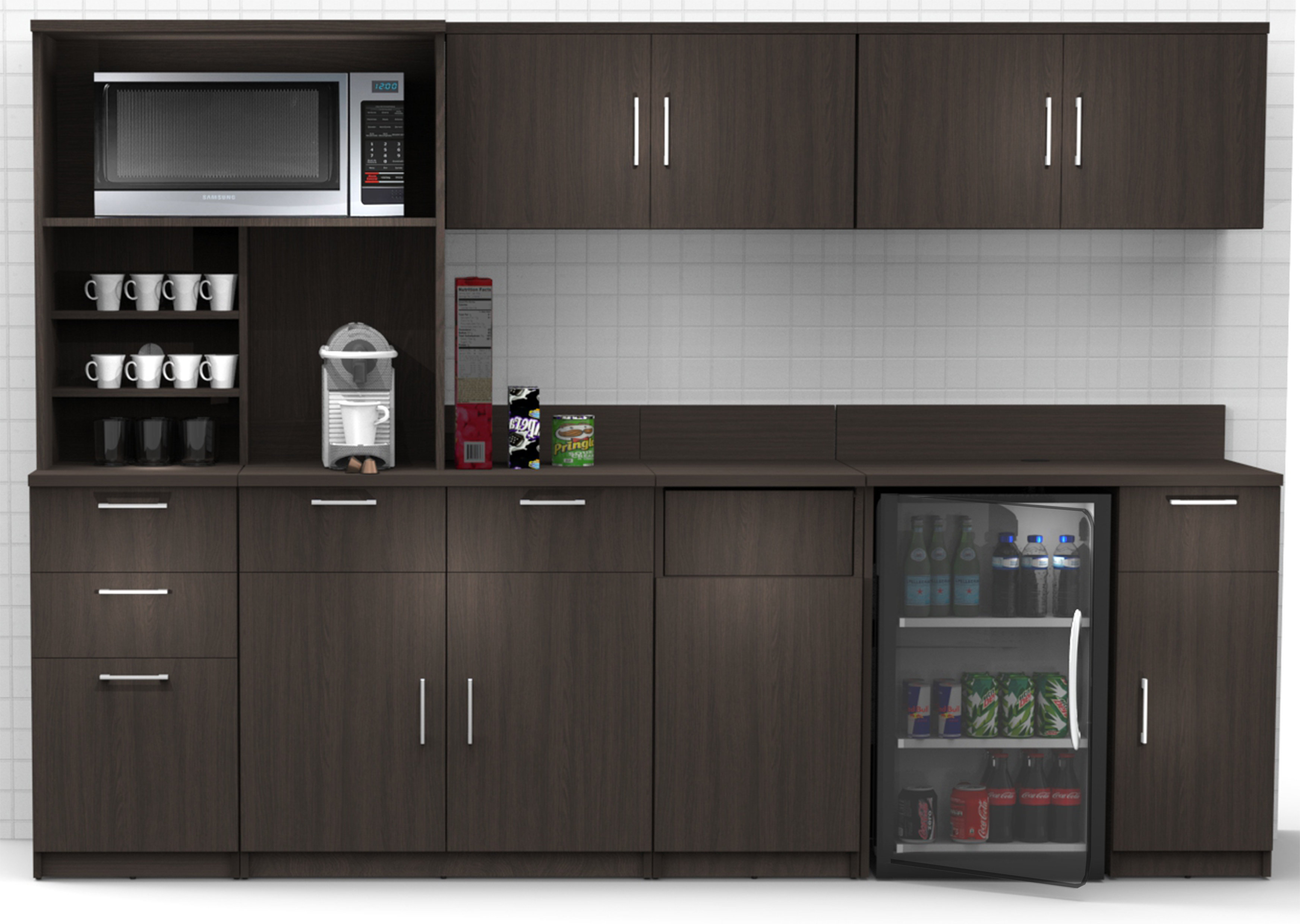 Breaktime Buffet Sideboard Kitchen Break Room Lunch Coffee Kitchenette Cabinets 7 Pc Espresso Factory Assembled Furniture Items Purchase Only
